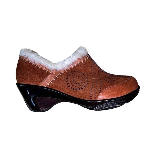 J-41 Shoes - J-41 Capri Clog Wedge Women 9 Brown Leather Suede Faux Fur Boho Western‎ Comfort